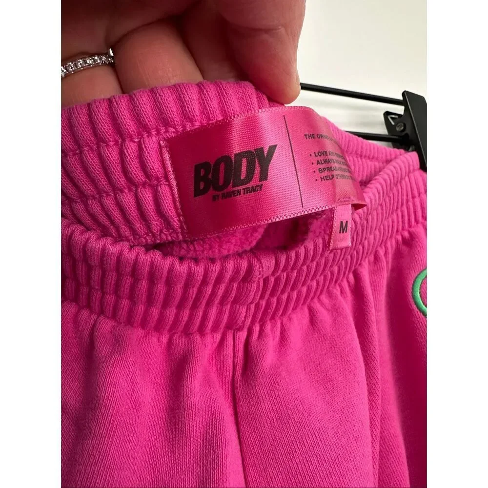 Body by Raven Tracy Pink Green Backshot Logo High Rise Elastic Waist Jogger Swea - Picture 5 of 16